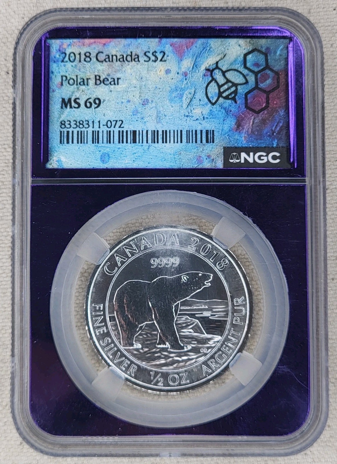 2018 Canada $2 Polar Bear NGC MS 69 Silver 1/2 Oz .9999 Purple Core