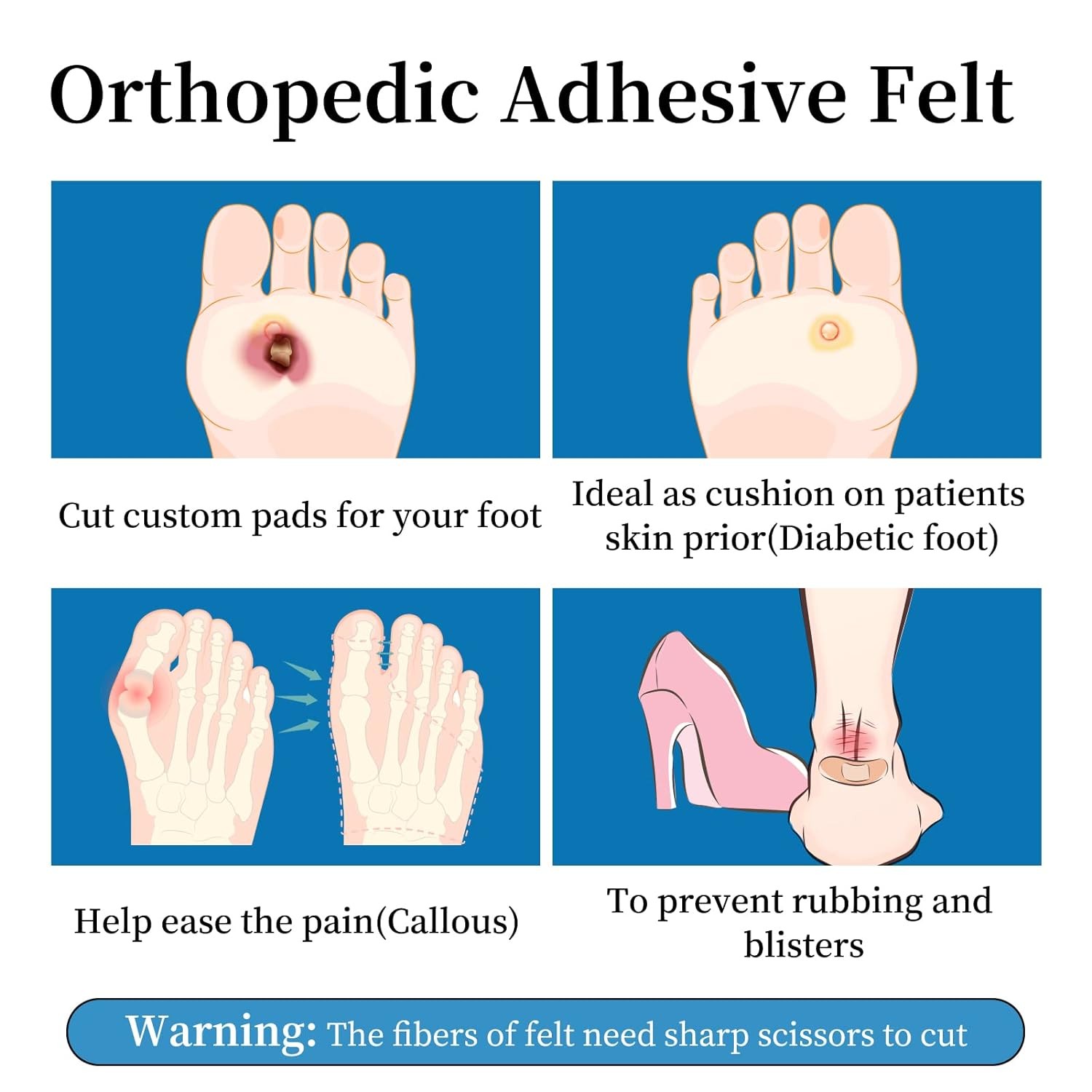 Pllieay Adhesive Felt Premium Grade, Orthopedic 1/4 x 6 x 2.5yd, White