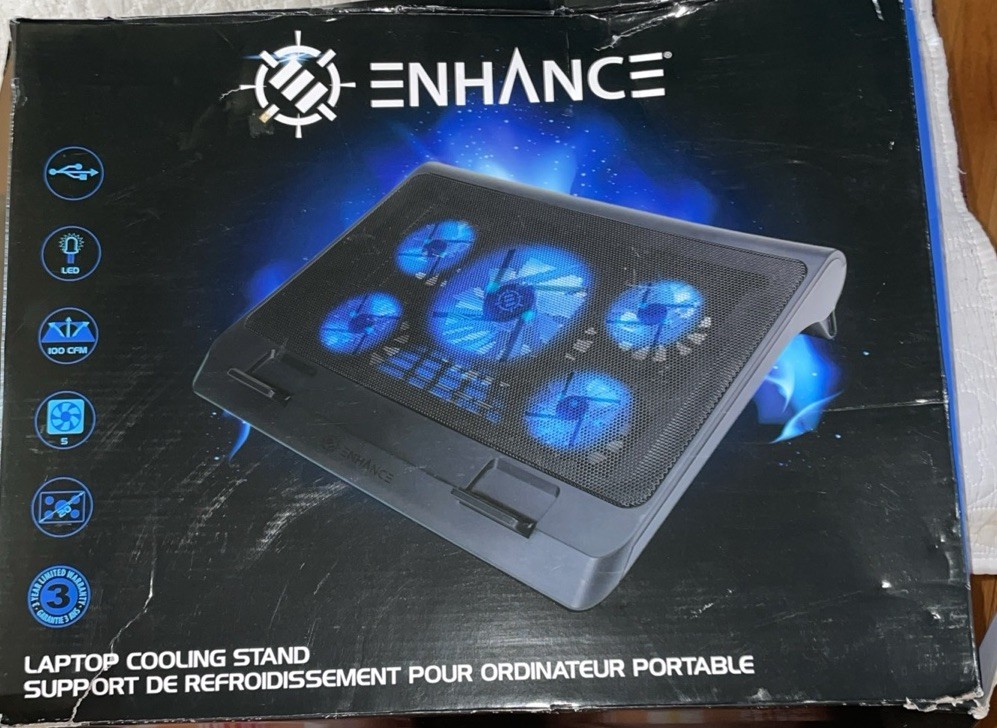 Enhance Laptop Cooling Pad Stand 5 Quiet Fans Dual USB Ports 15.3 x 9" Cooling