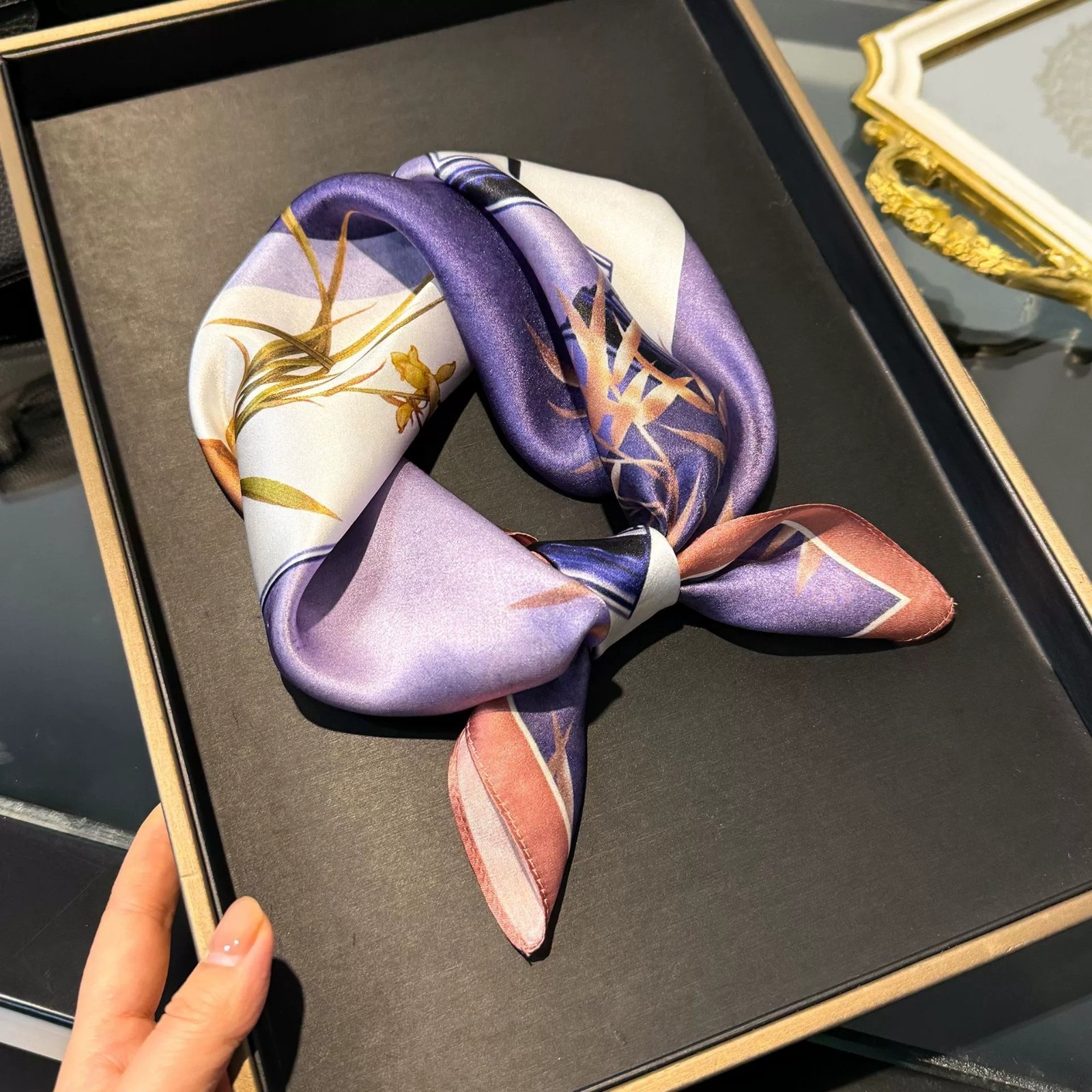 100% Pure Silk 21" Square Scarf Women Purple Neckerchief Wrap Kerchief Bandana