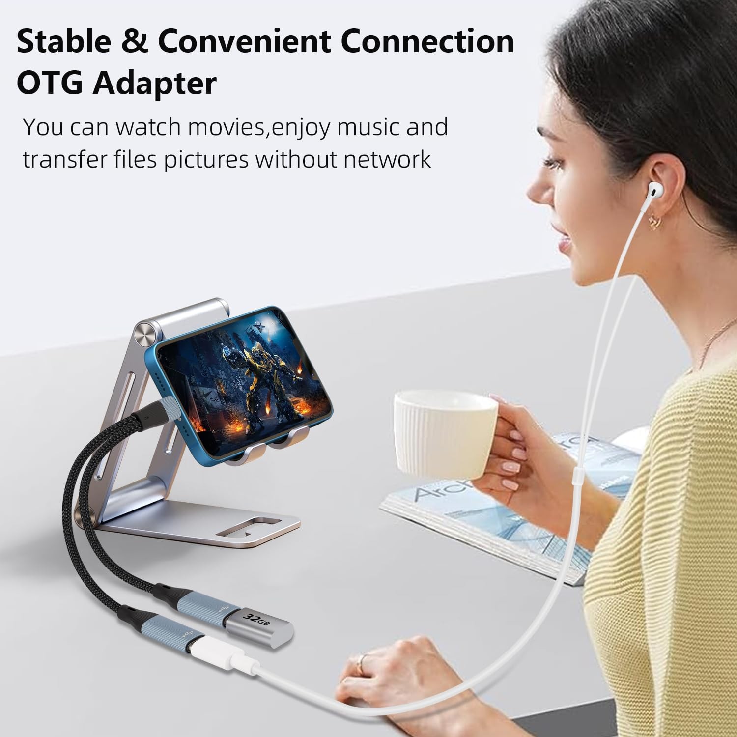 USB C to Dual USB Type C Female Splitter Cable Earphone Adapter Type C OTG Split