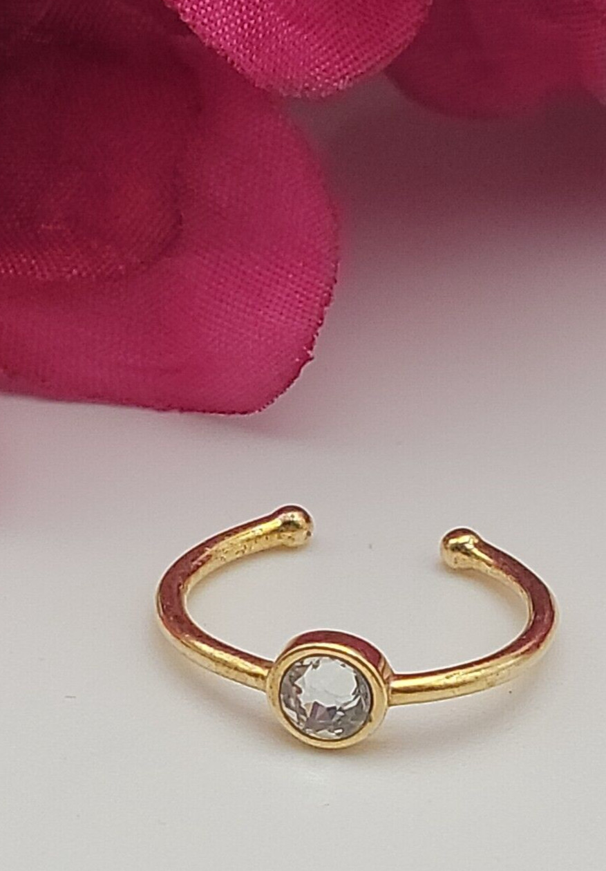 Toe Ring Size 7 Clear CZ Gold Plated 925 Sterling Silver Vintage Signed American