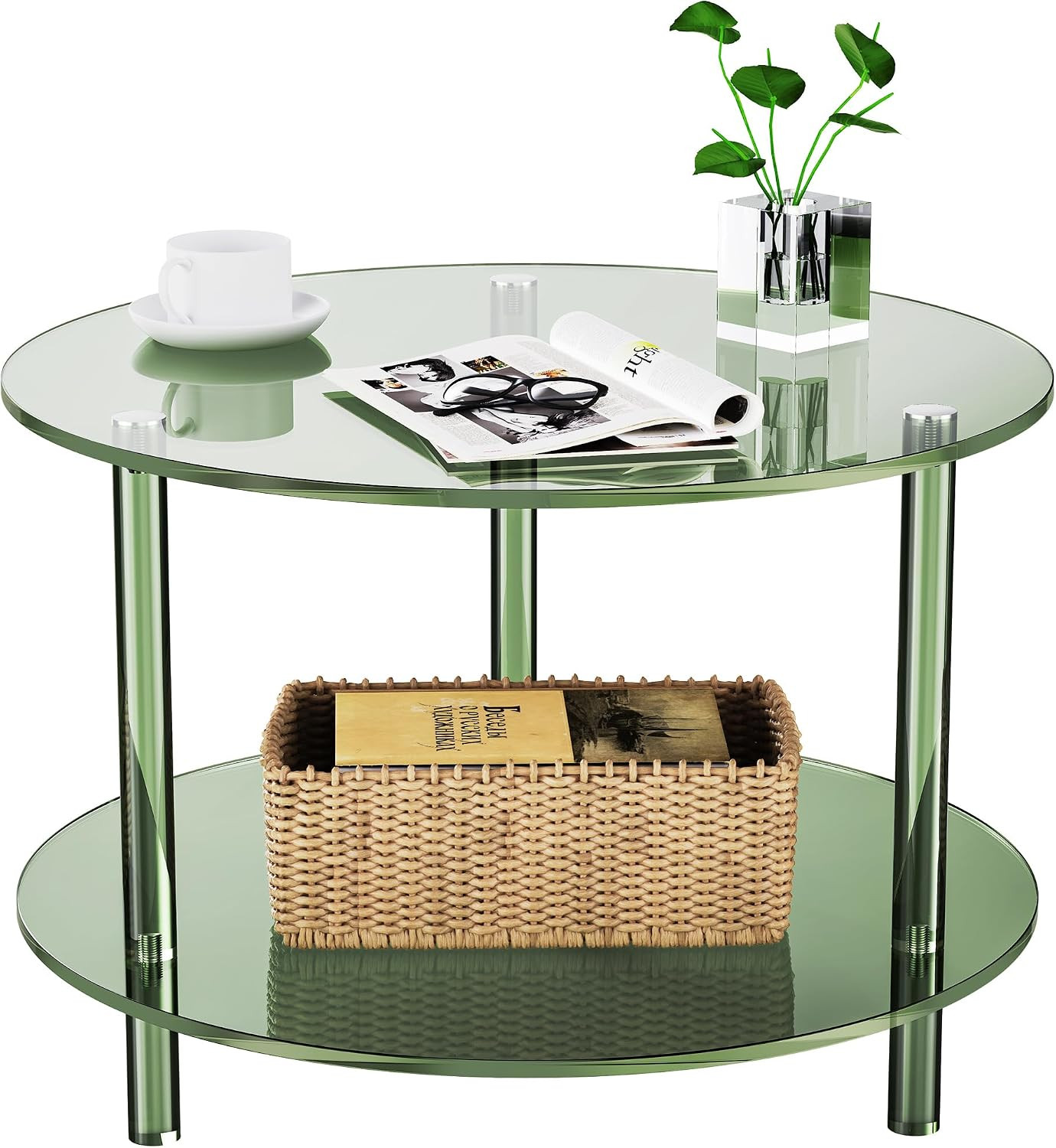 Acrylic Coffee Table, Small round Modern Coffee Table for Living Room, Green