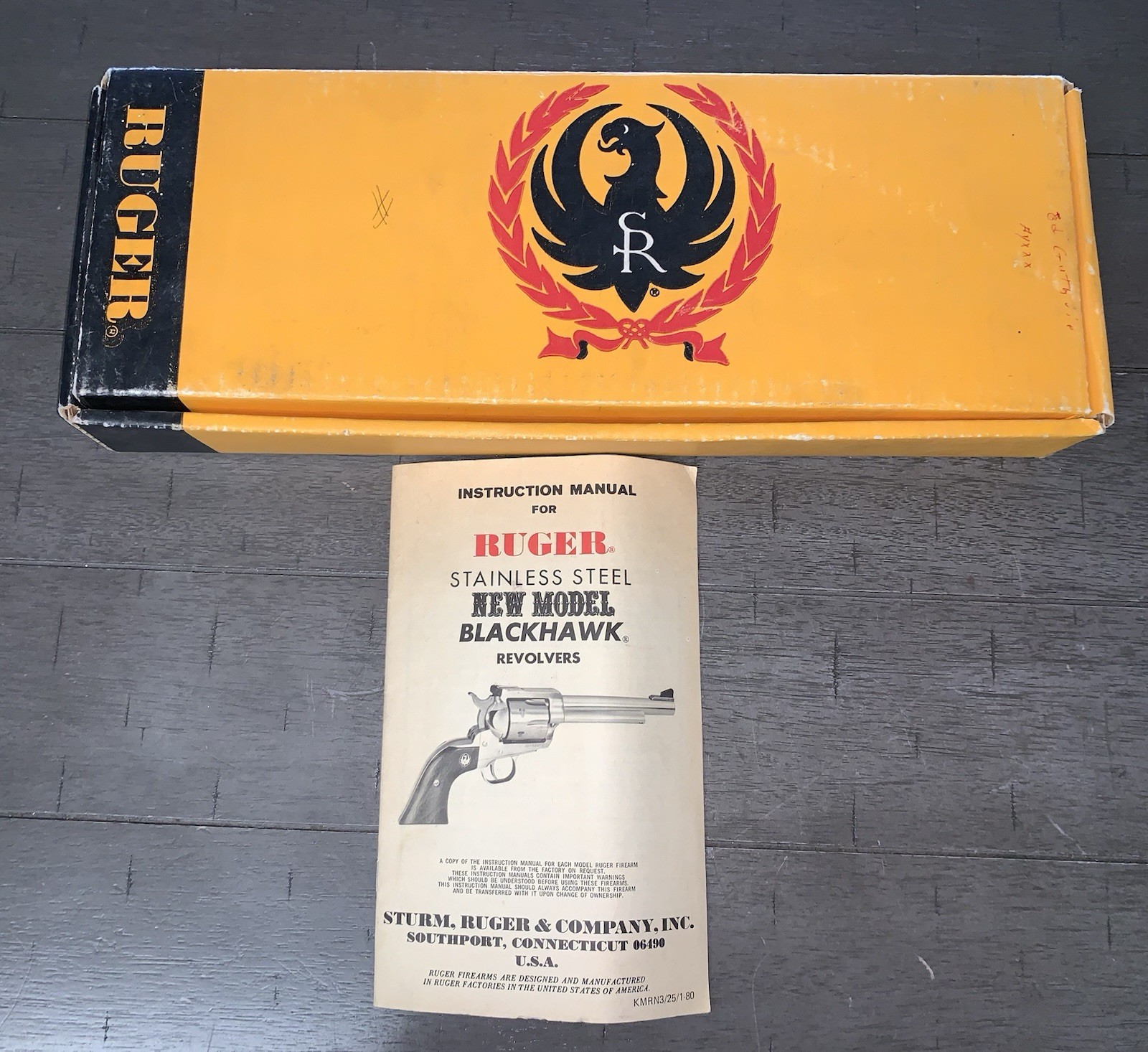 A3 VTG ‘78 COLLECTOR RUGER BLACK & YELLOW BOX MANUAL BLACKHAWK REVOLVER UNMARKED