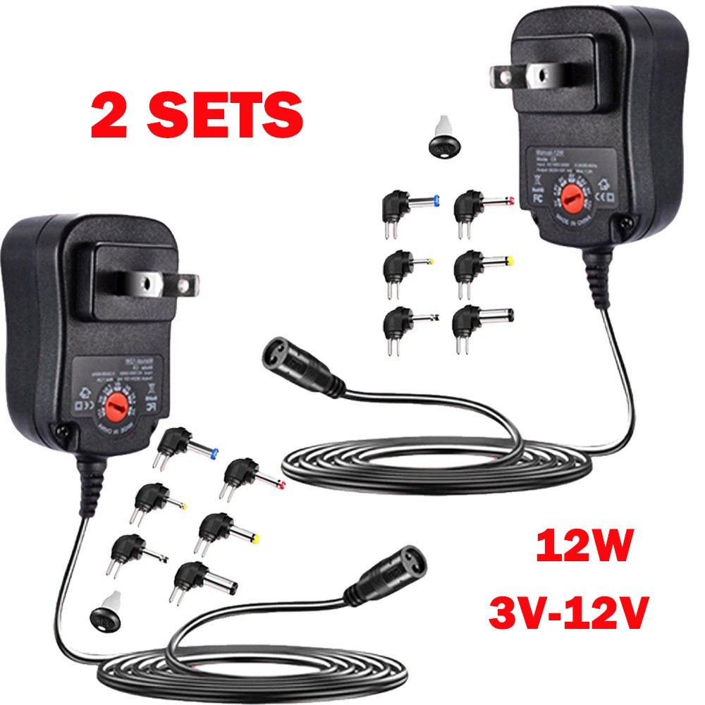 2Sets 12W Universal AC to DC 3V~12V Adjustable Power Adapter Supply Charger HOT