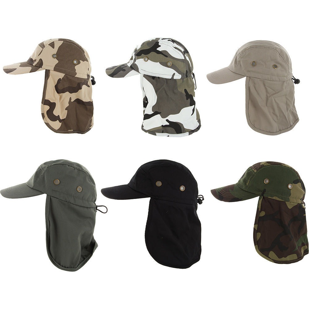 Mens Outdoor Fishing Hiking Army Military Snap Brim Neck Cover Sun Flap Hat SJP