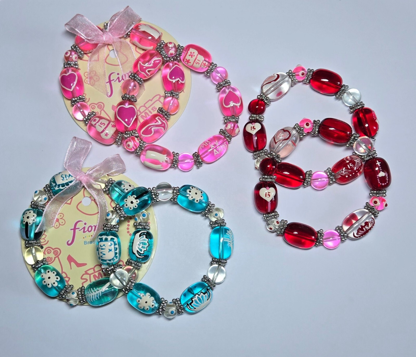 Quinceañera bracelet Princess 15th Birthday Beaded Stretch Bracelets Lot of 6pcs