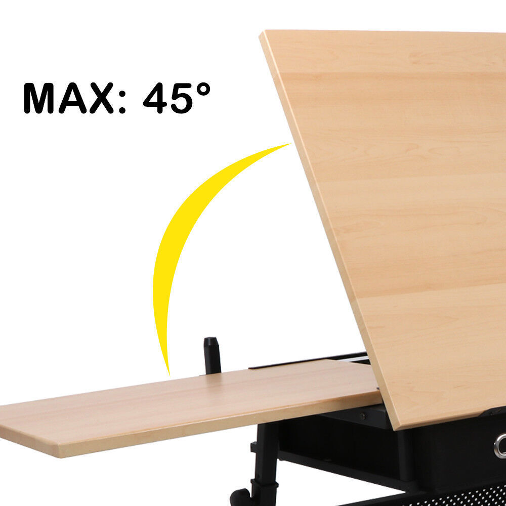 Adjustable Drafting Drawing Table 2 Drawers Craft Tiltable Tabletop w/ Stool Set