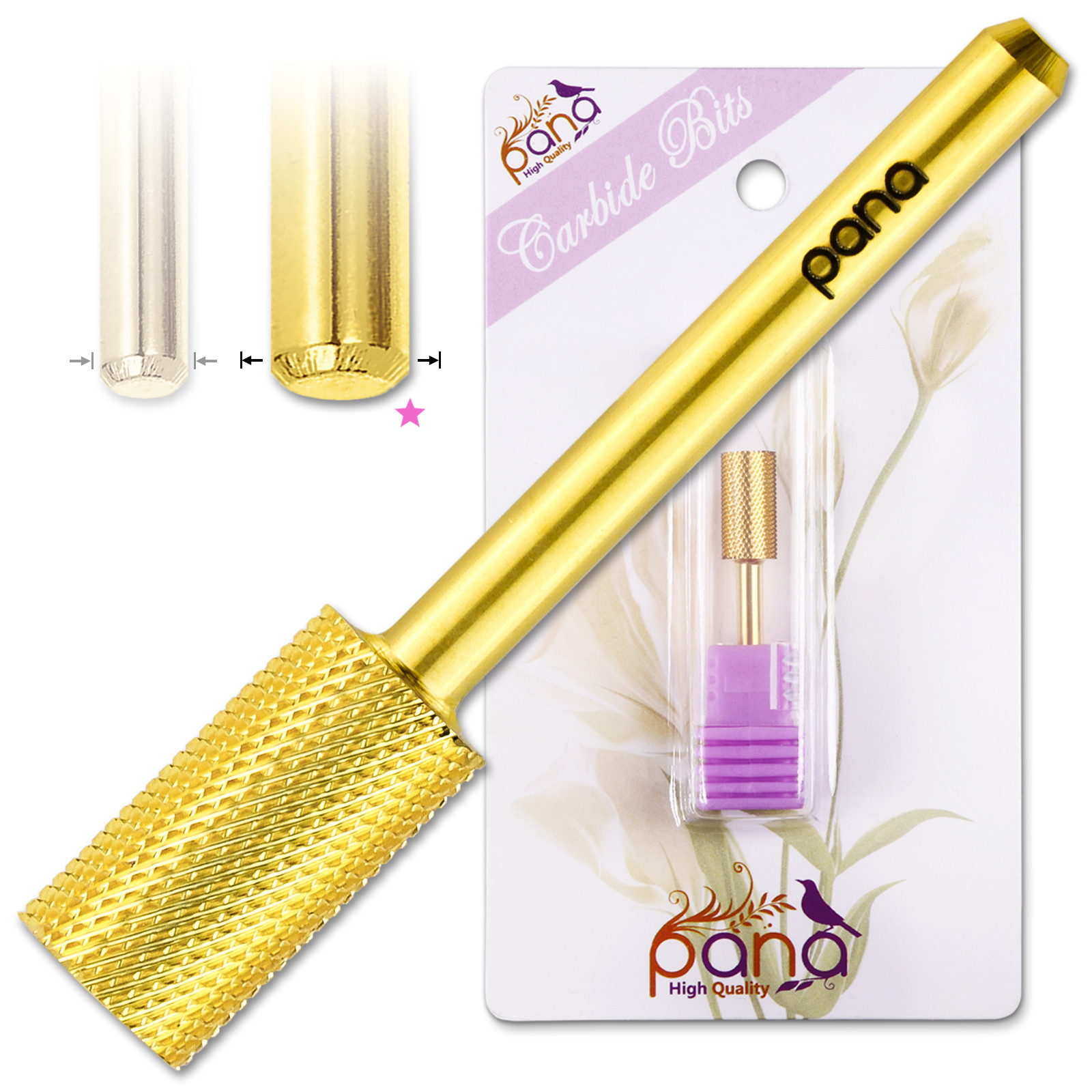 PANA 1/8" Shank Size -  Gold Flat Top LARGE Barrel Carbide Bit (Fine)