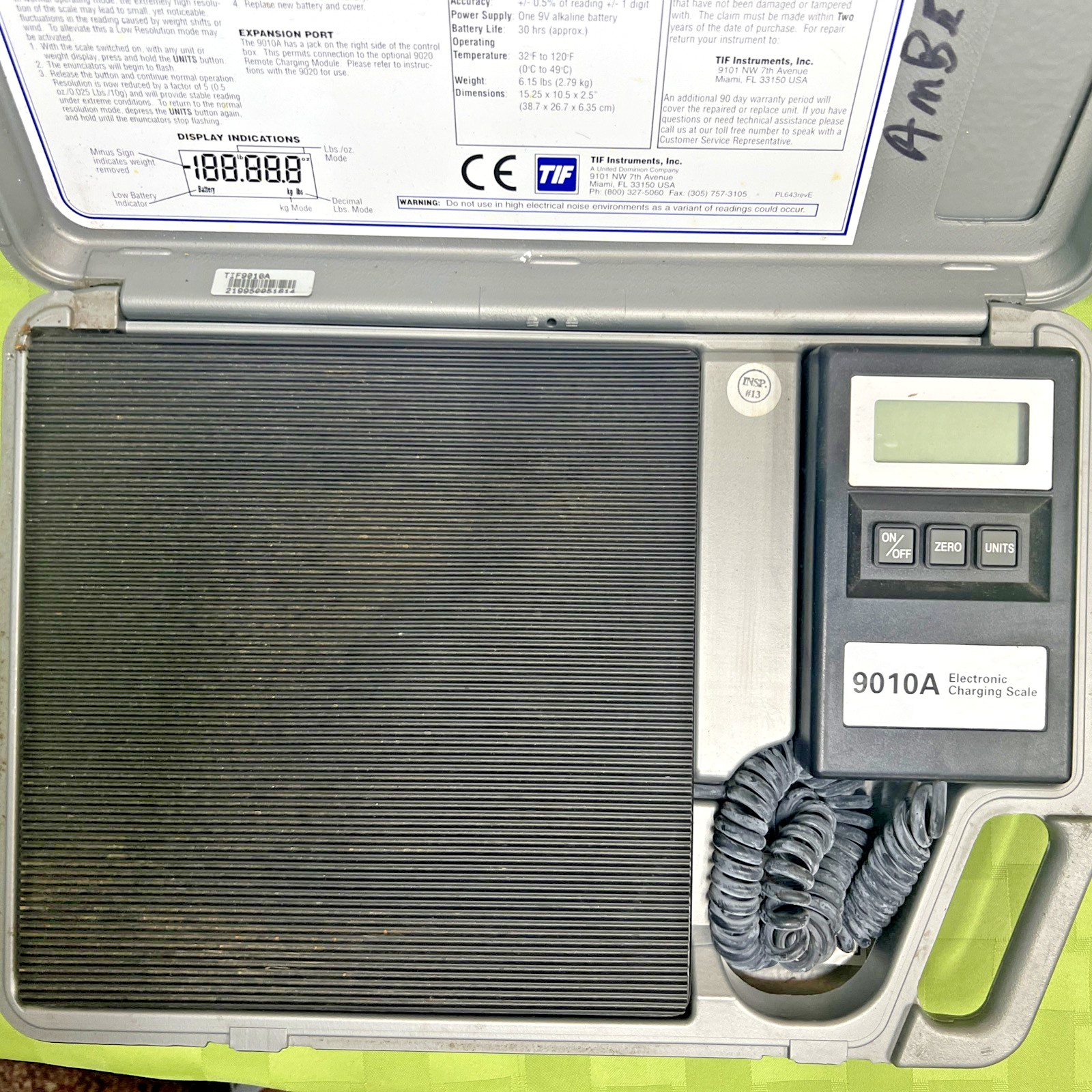 TIF 9010A Slimline Electronic Refrigerant Charging Scale 110 lbs/50 kg HVAC