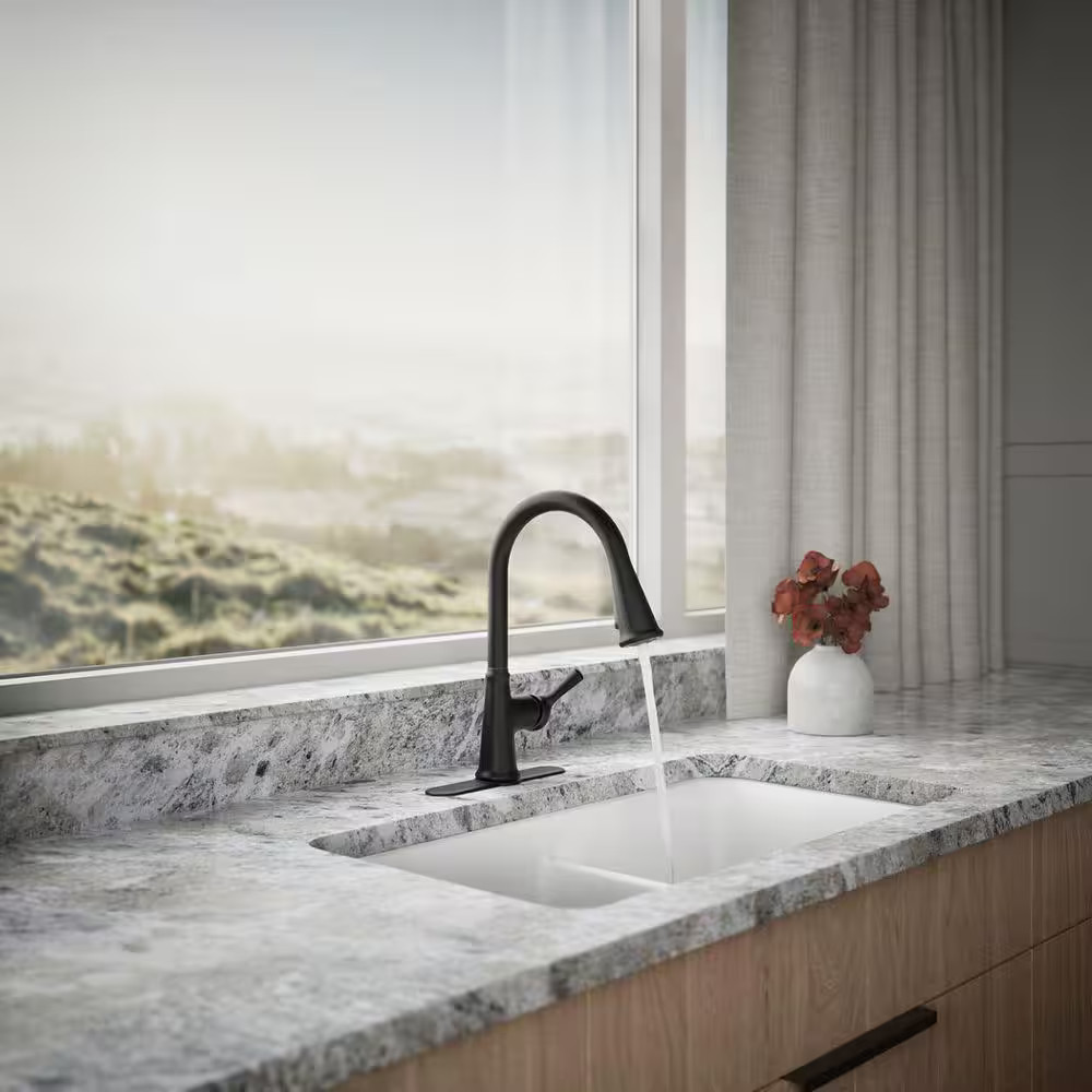 KOHLER Tyne Single-Handle Pull-Down Sprayer Kitchen Faucet in Matte Black