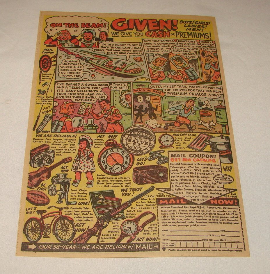 1954 toy premiums cartoon ad page ~ JUNIOR SPACE PILOTS