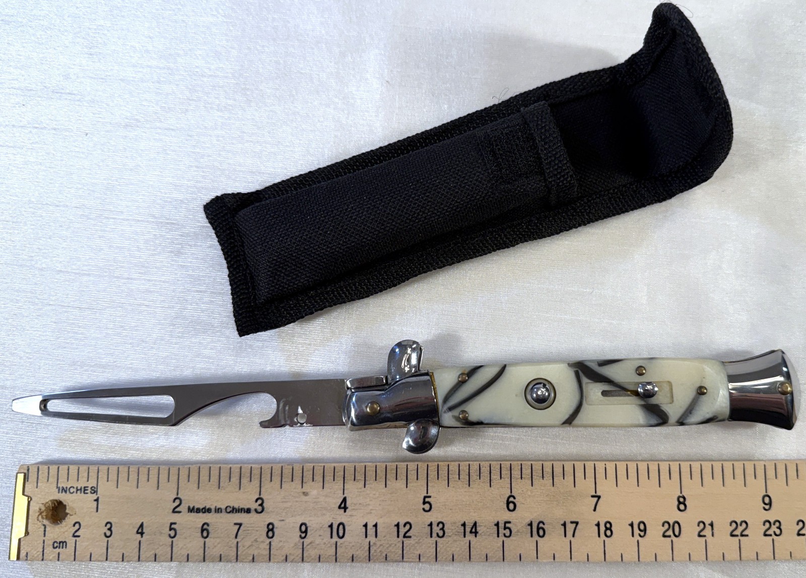 Automatic Switch Bottle Opener/ Screwdriver Tool with Nylon Case Sheath