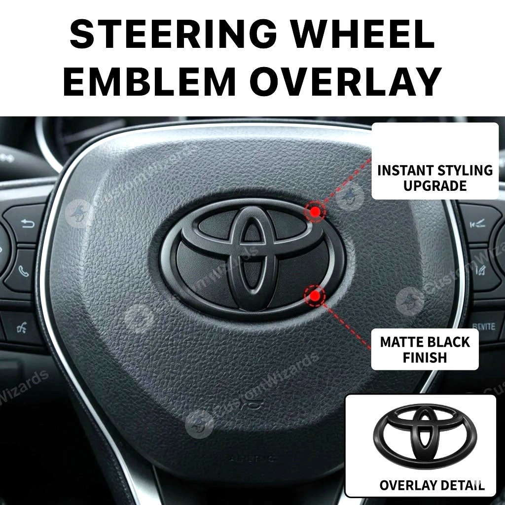 1x 3D BLACKOUT STEERING WHEEL OVERLAY FOR TACOMA TUNDRA COROLLA CAMRY HIGHLANDER