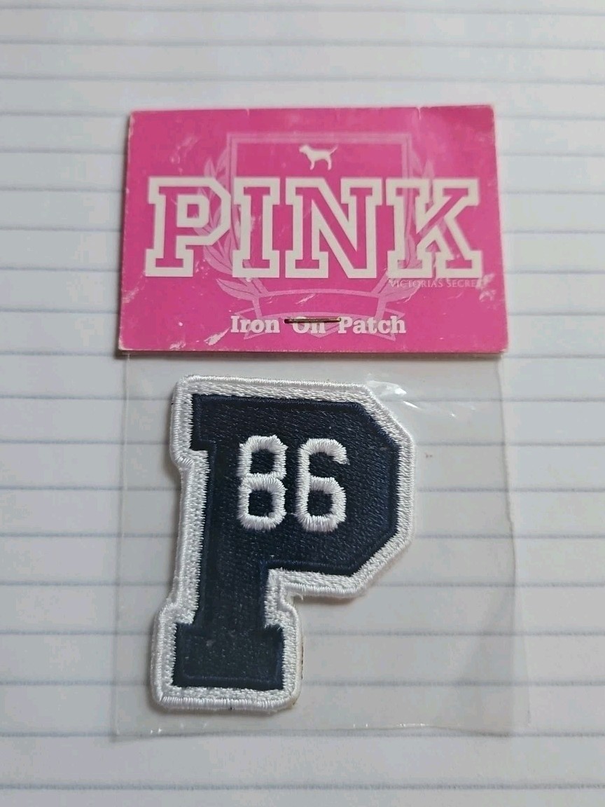 Victoria's Secret PINK Iron On Patch Capital P NAVY & WHITE 86  📫 Free Shipping