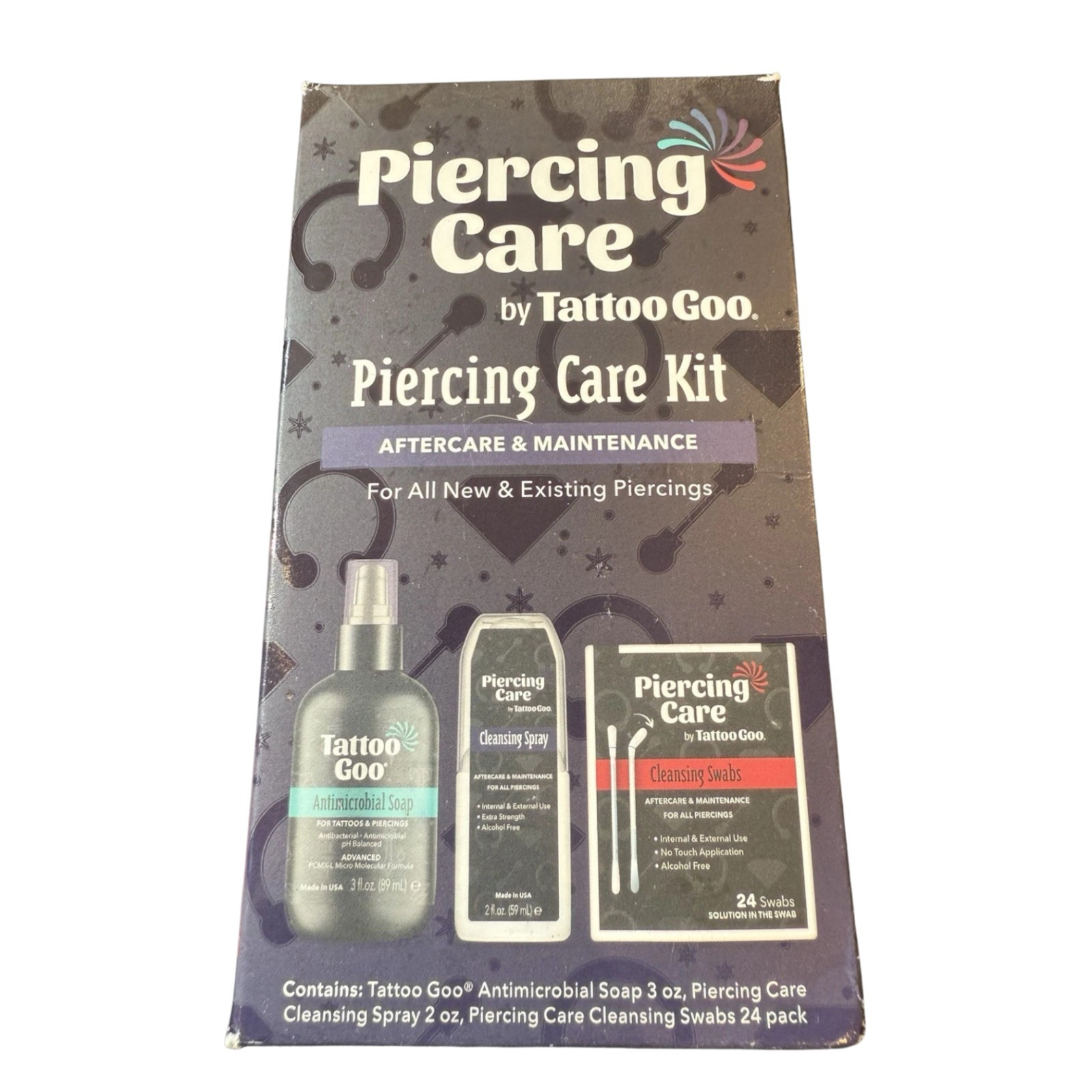 Tattoo Goo Piercing Care Kit with Soap Spray Swabs Aftercare Maintenance Set