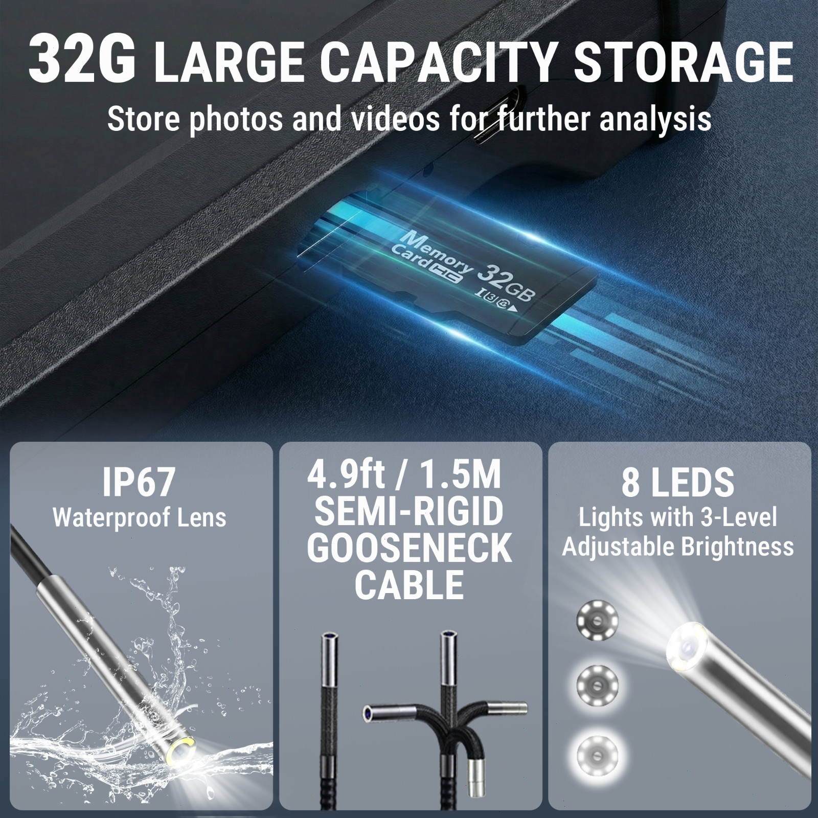 Articulating Borescope Camera, 6.2mm Borescope Endoscope with 5" IPS Screen