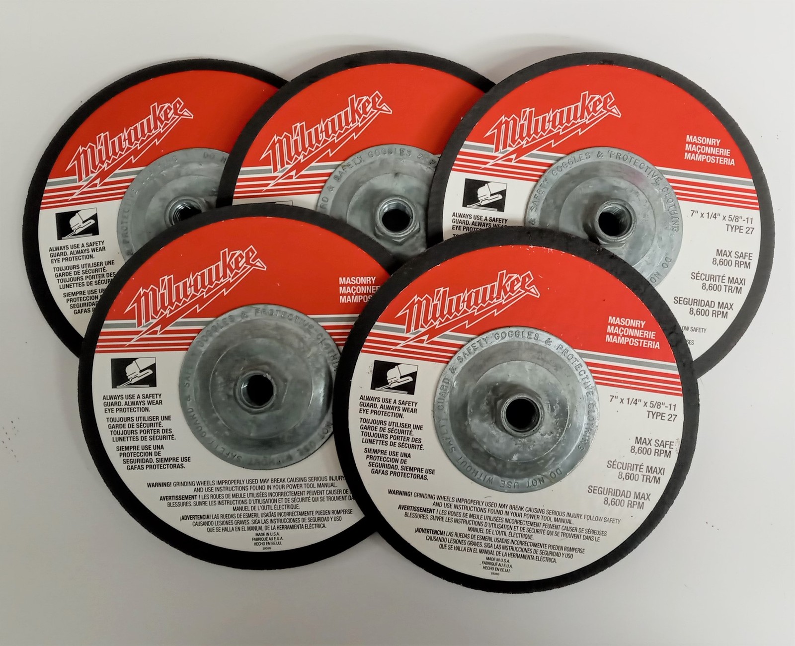 Milwaukee 49-93-3132 Masonry Grinding Wheel 7"x1/4"x5/8"-11 Type 27 USA 5pcs