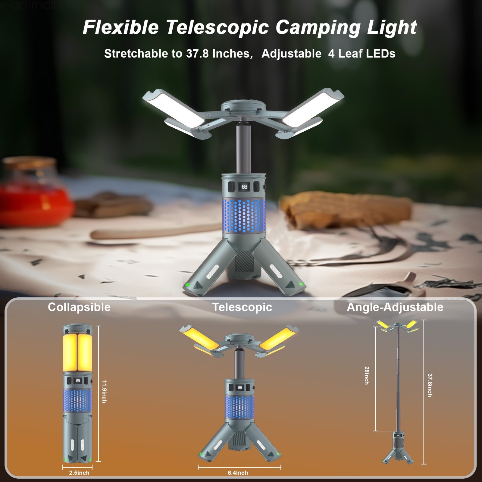 Telescopic Folding Tent Light Tripod Camping Magnetic Base Portable Flashlight