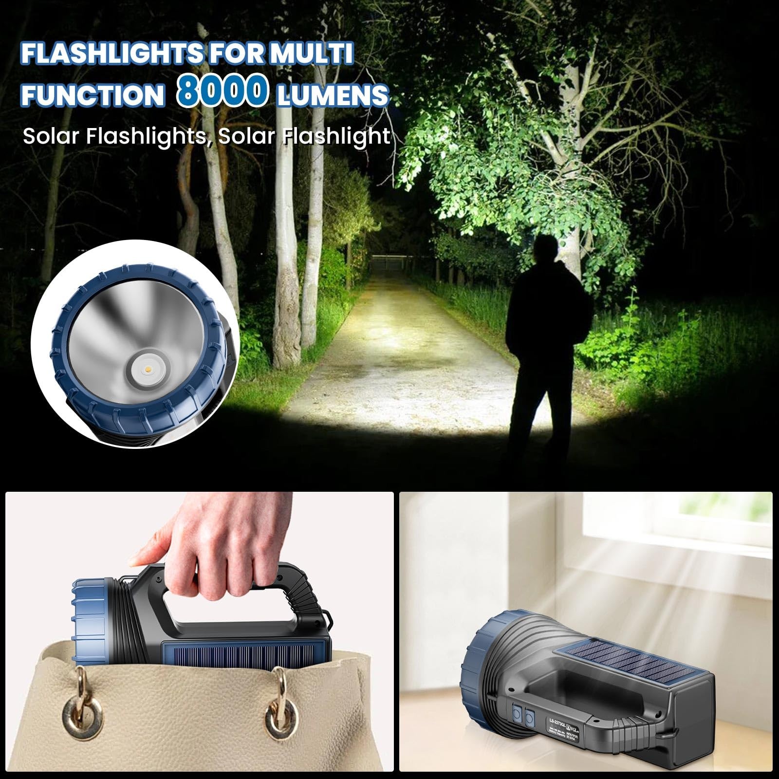 Solar Flashlight, Rechargeable flashlights for Camping, Home