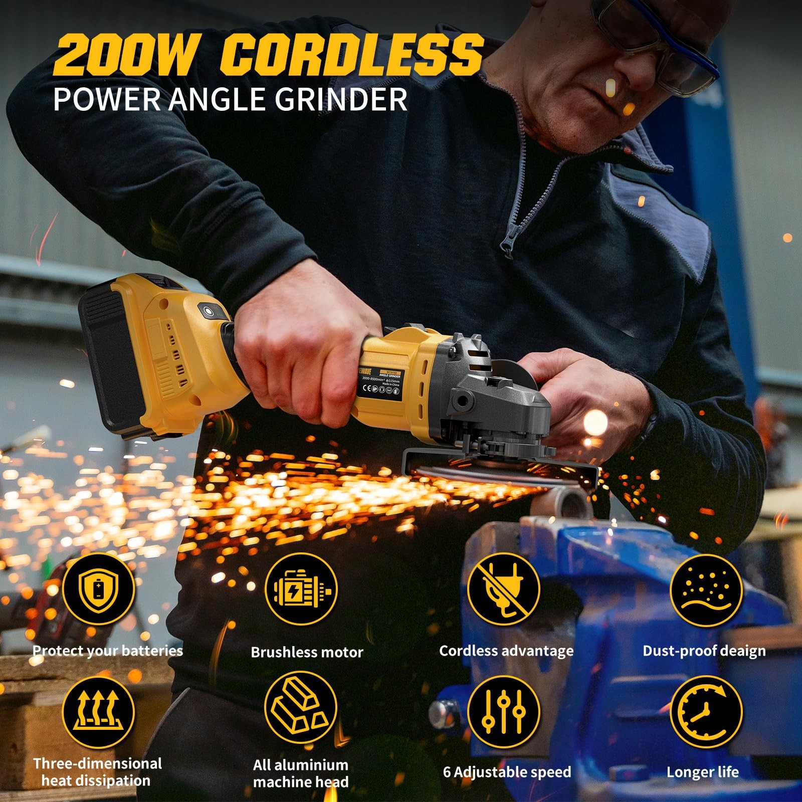 Cordless Angle Grinder 41/2 Inch Brushless Variable Speed Tool Only