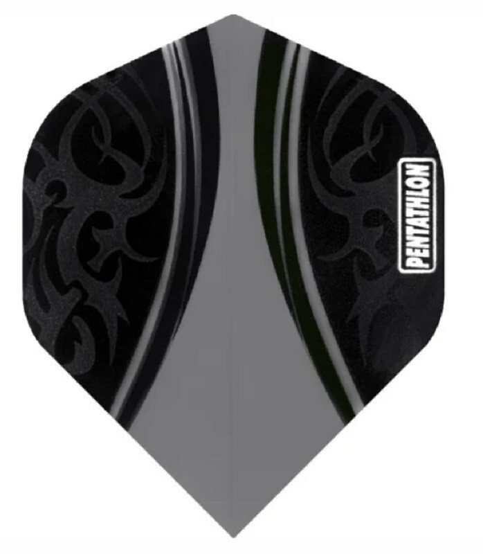 PENTATHLON Grey/Black Standard Dart Flights  100 Micron - 5 sets (15 flights)