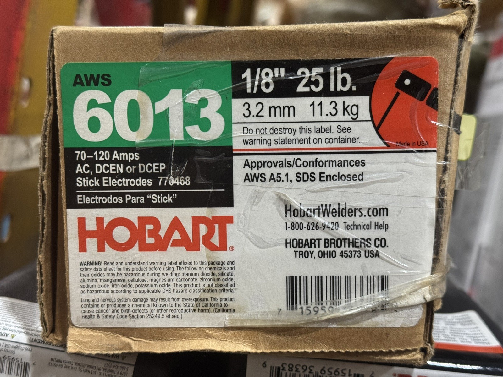 Hobart 770468 6013 Stick Electrodes 1/8” 25 lbs - NEW!!! - SHIPS FREE!!!