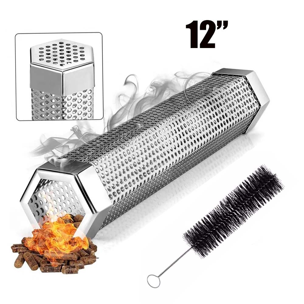 12in BBQ Grill Smoker Box Tube Stainless Steel for Wood Pellet Pipe,Smoking Meat