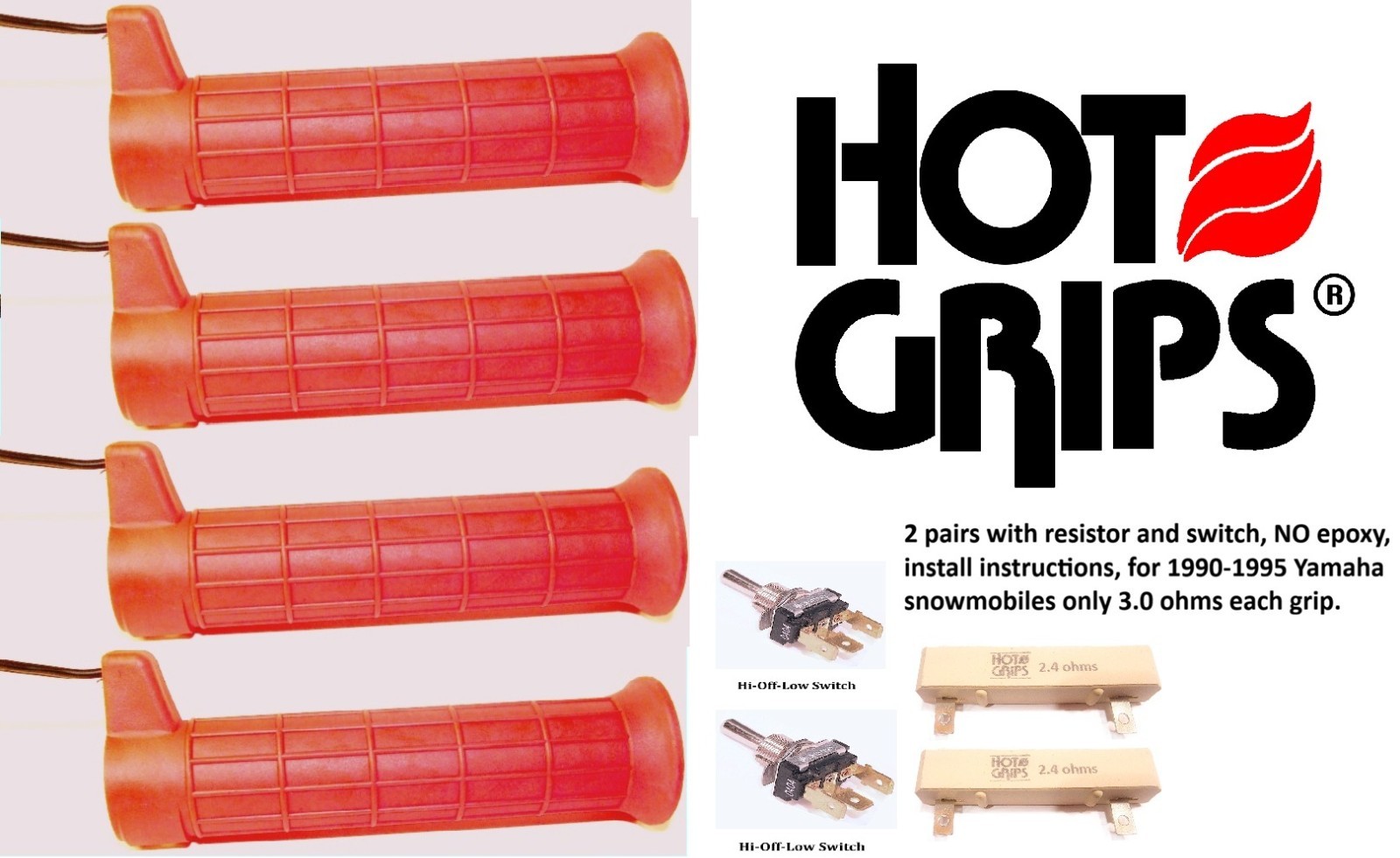 Snowmobile Hot Grips® 2 sets Yamaha 88T RED OEM grips