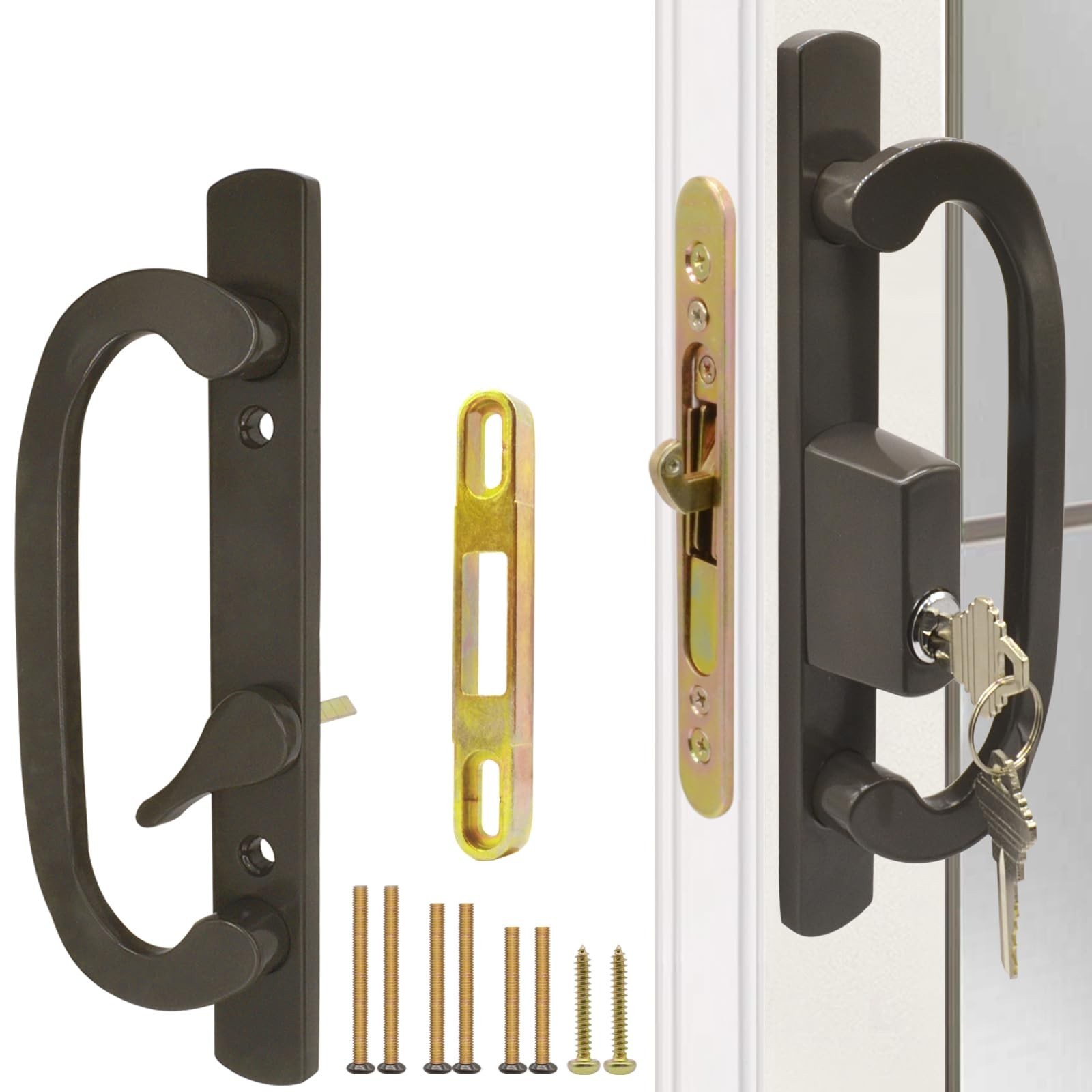 Patio Sliding Glass Door Handle Set with Mortise Lock 45° Keyway, Keyed Off