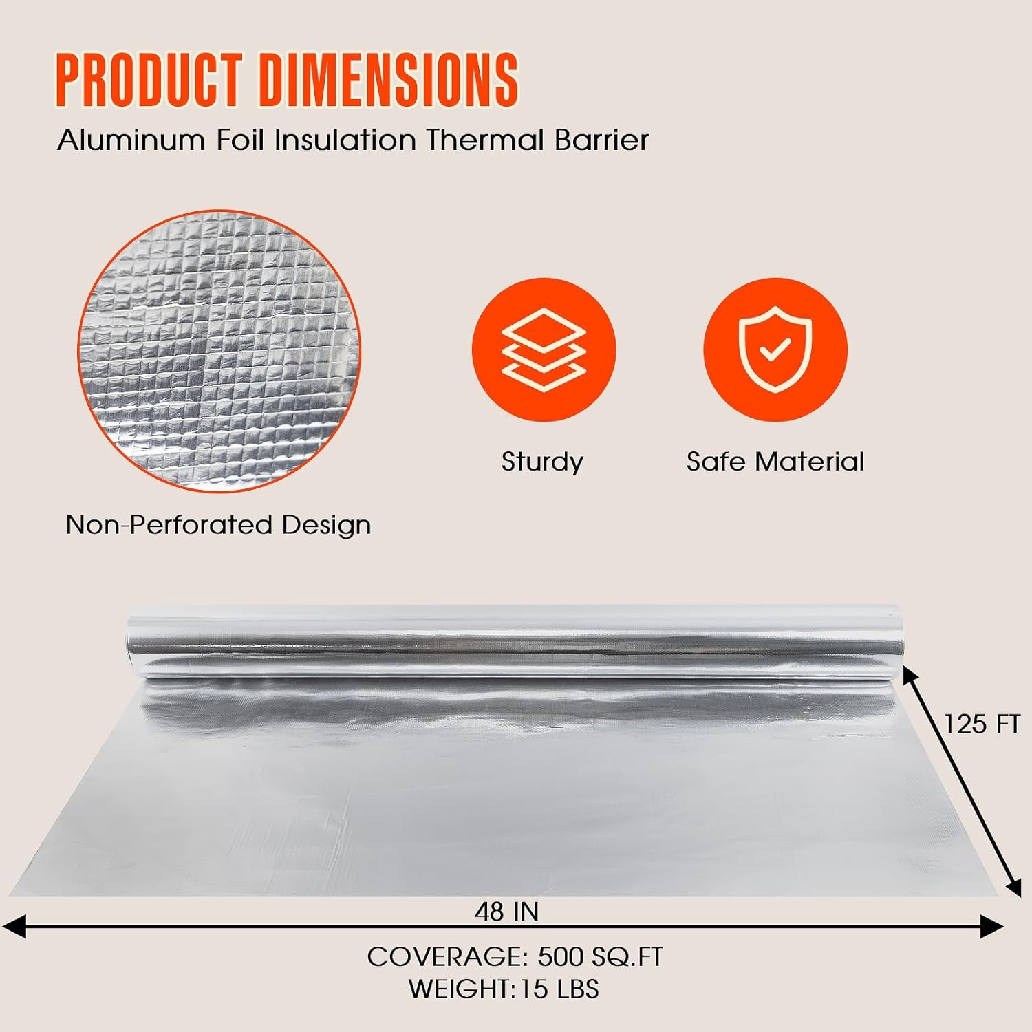 Double Reflective Insulation Roll Woven Fabric SOLID Radiant Barrier 500SQFT
