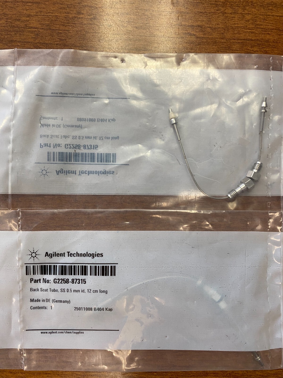 Agilent Back seat tube, stainless steel, 12 cm long, 1.6 mm od, 0.5 mm id, 24 uL