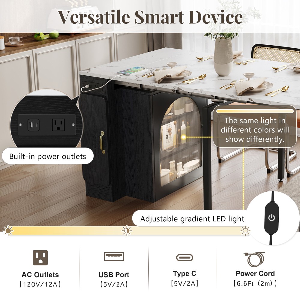 Extendable TREXM Rolling Kitchen Island with , Built-in Socket & Side Hooks