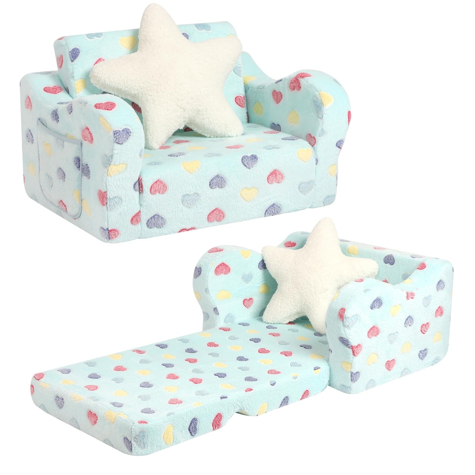 Toddler Couch 2in1 Toddler Soft Couch Fold Out With Star Pillow Convertible Sofa