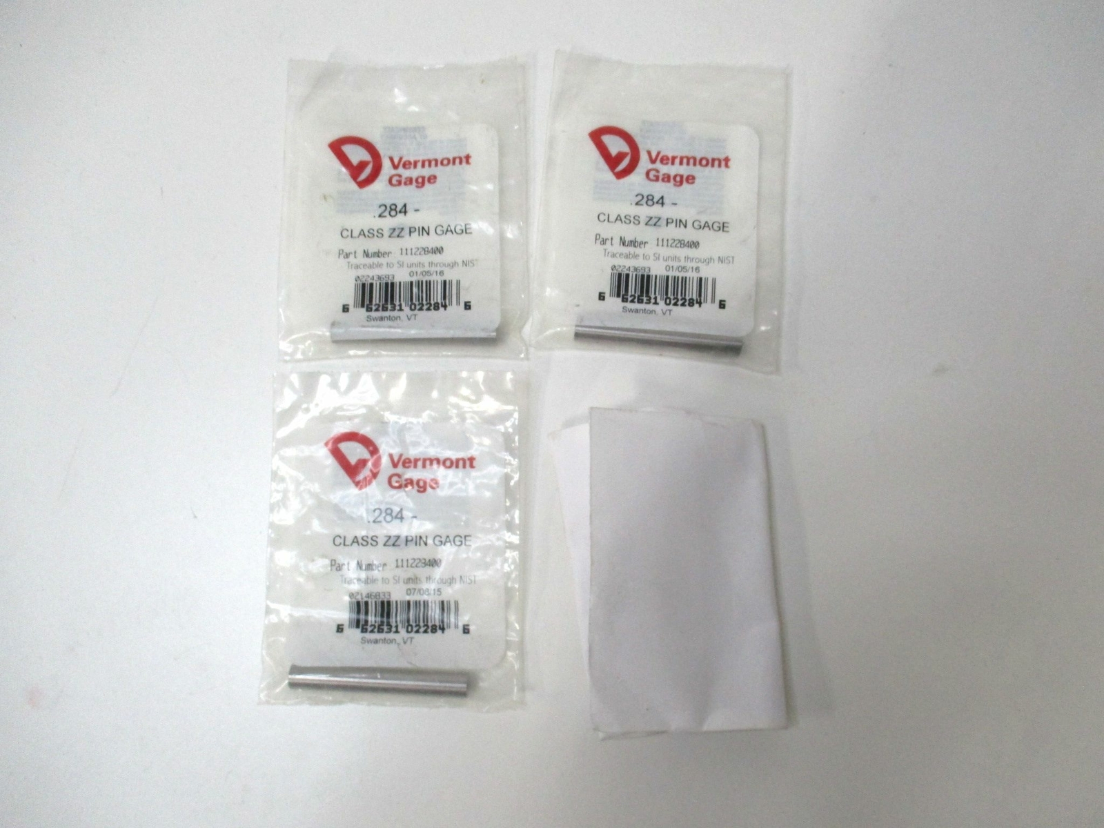 Vermont Gage (111228400) 0.284" Tolerance Class ZZ Steel No-Go Pin Gage - Qty 4