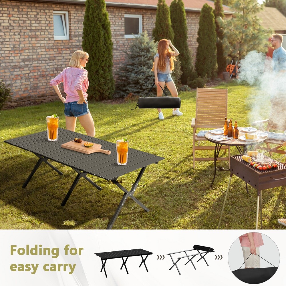 Folding Camping Table Portable Picnic Table Lightweight Roll Up Side Table Black