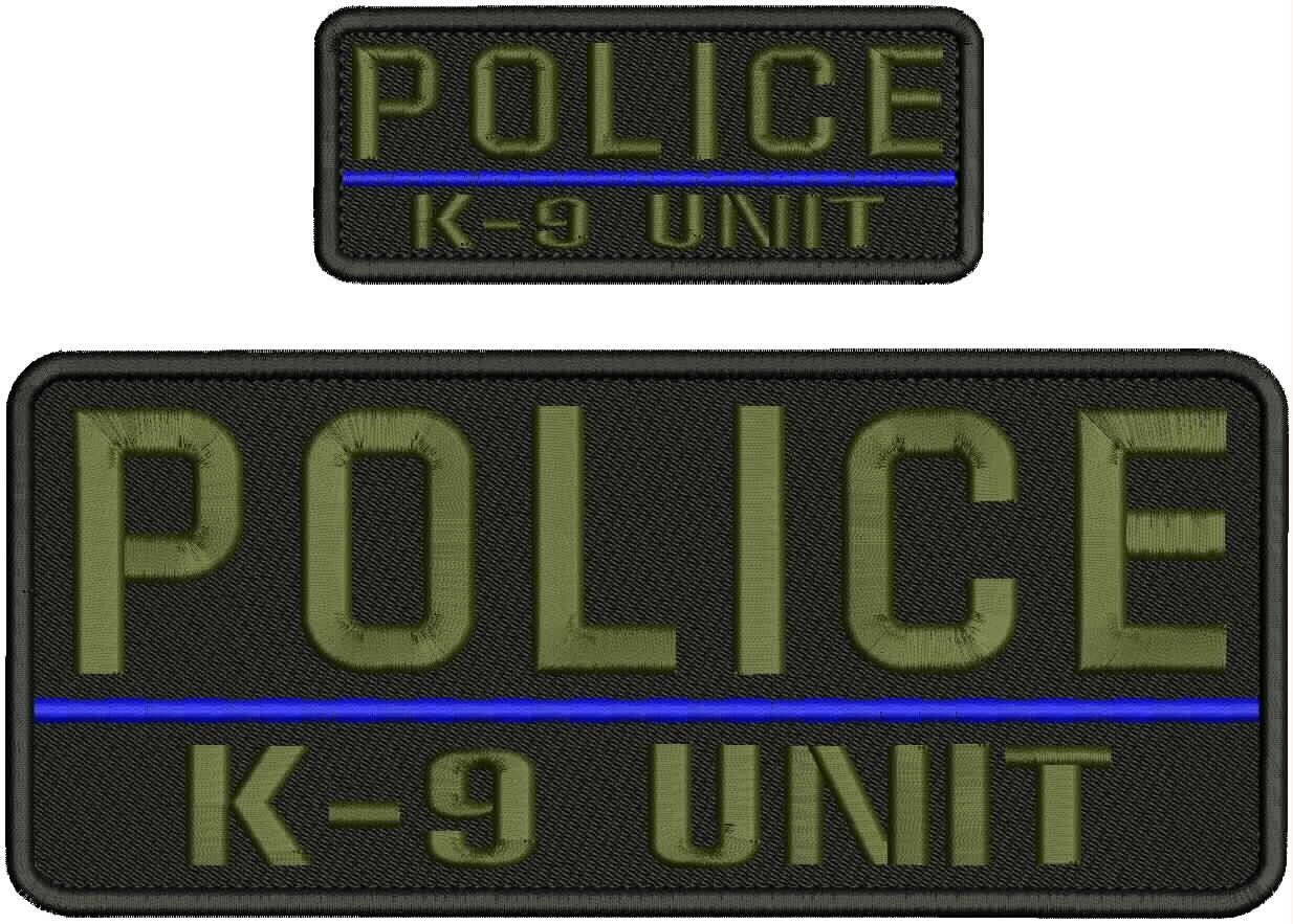 POLICE K-9 UNIT embroidery patches 4x10 and 2x5 hook on back OD GREEN  BLACK
