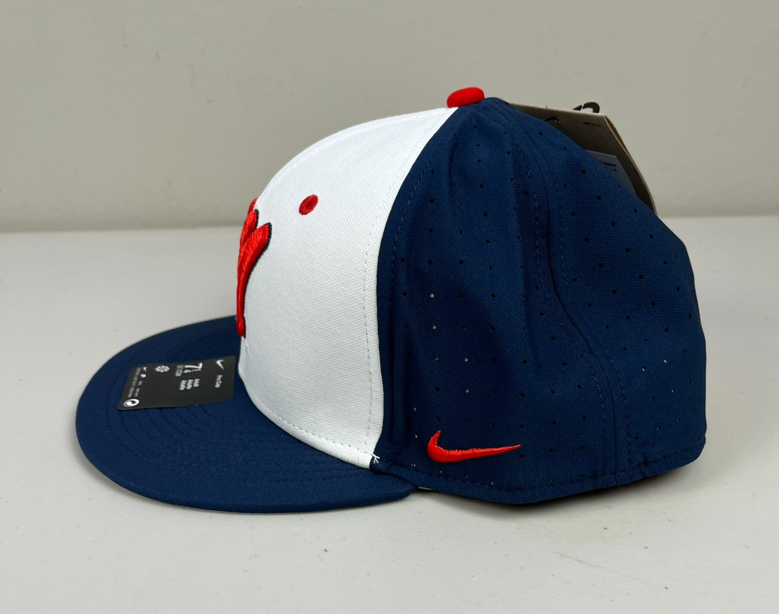 Ole Miss Rebels NIKE Hat Cap Fitted White Blue NCAA Baseball Men Size 7 1/4