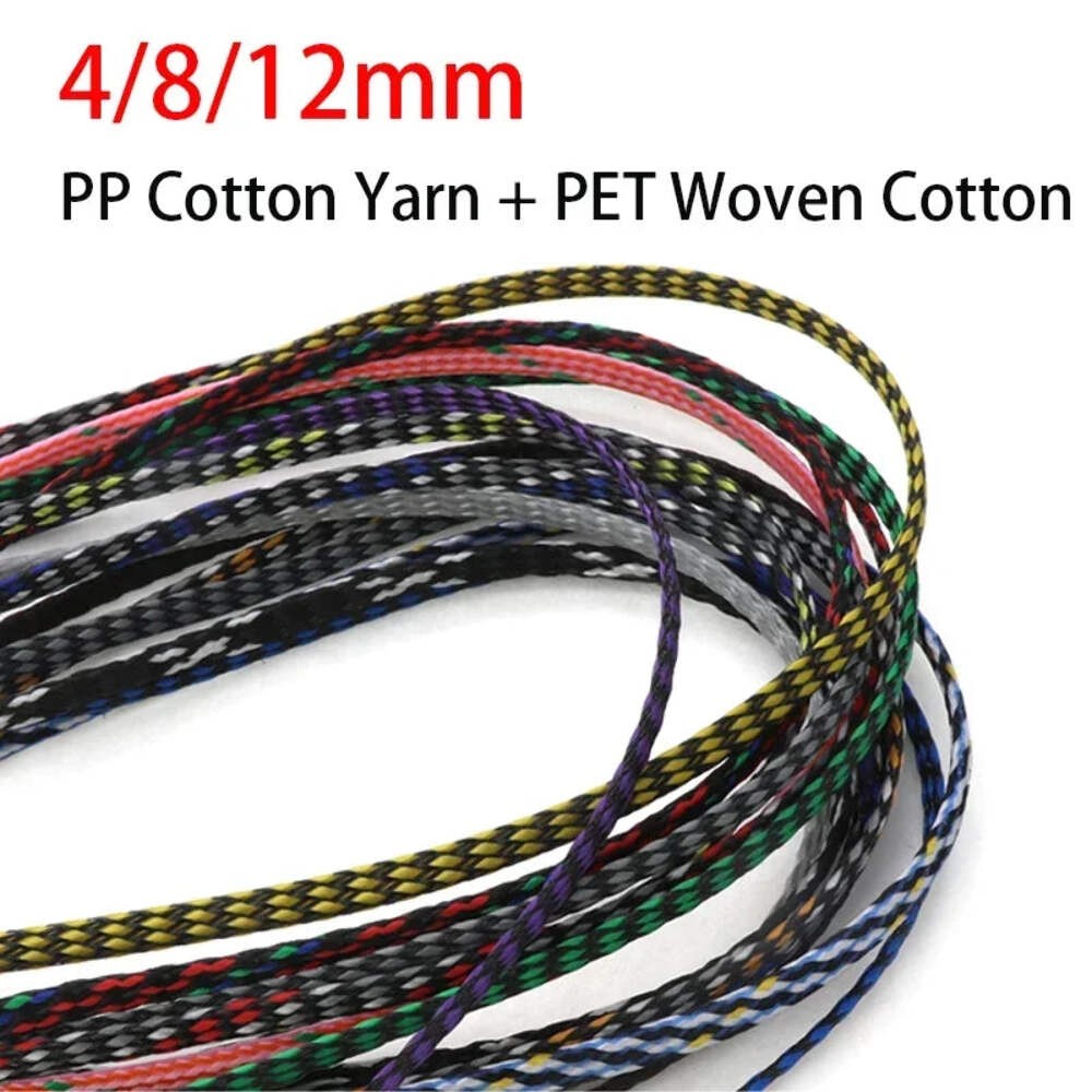 4/8/12mm PP Cotton Yarn + PET Woven Cotton Mesh Braided Cable Sleeve Expanding B