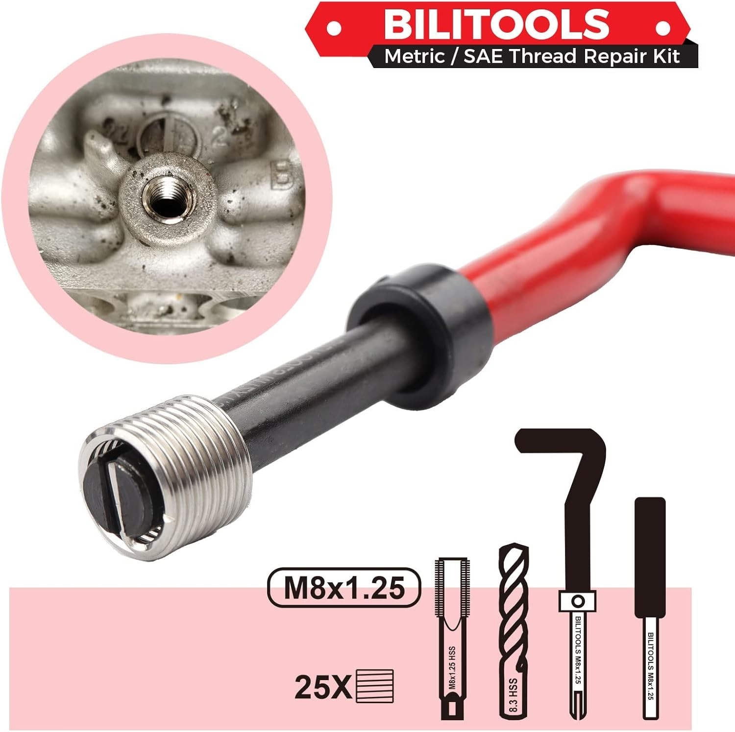 Versatile M8x1.25 Helicoil Repair Kit - Durable, Efficient Thread Restoration