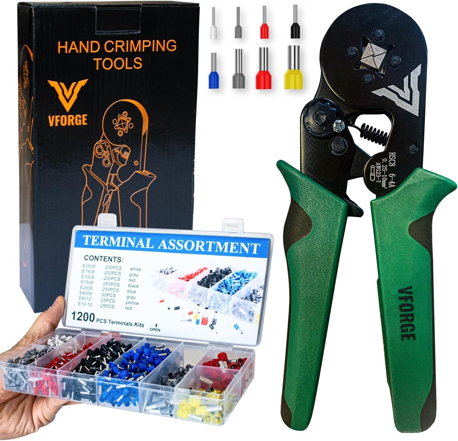 Ferrule Crimping Tool Kit - with 1200PCS Wire Ferrules - Self-Adjusting Ratchet