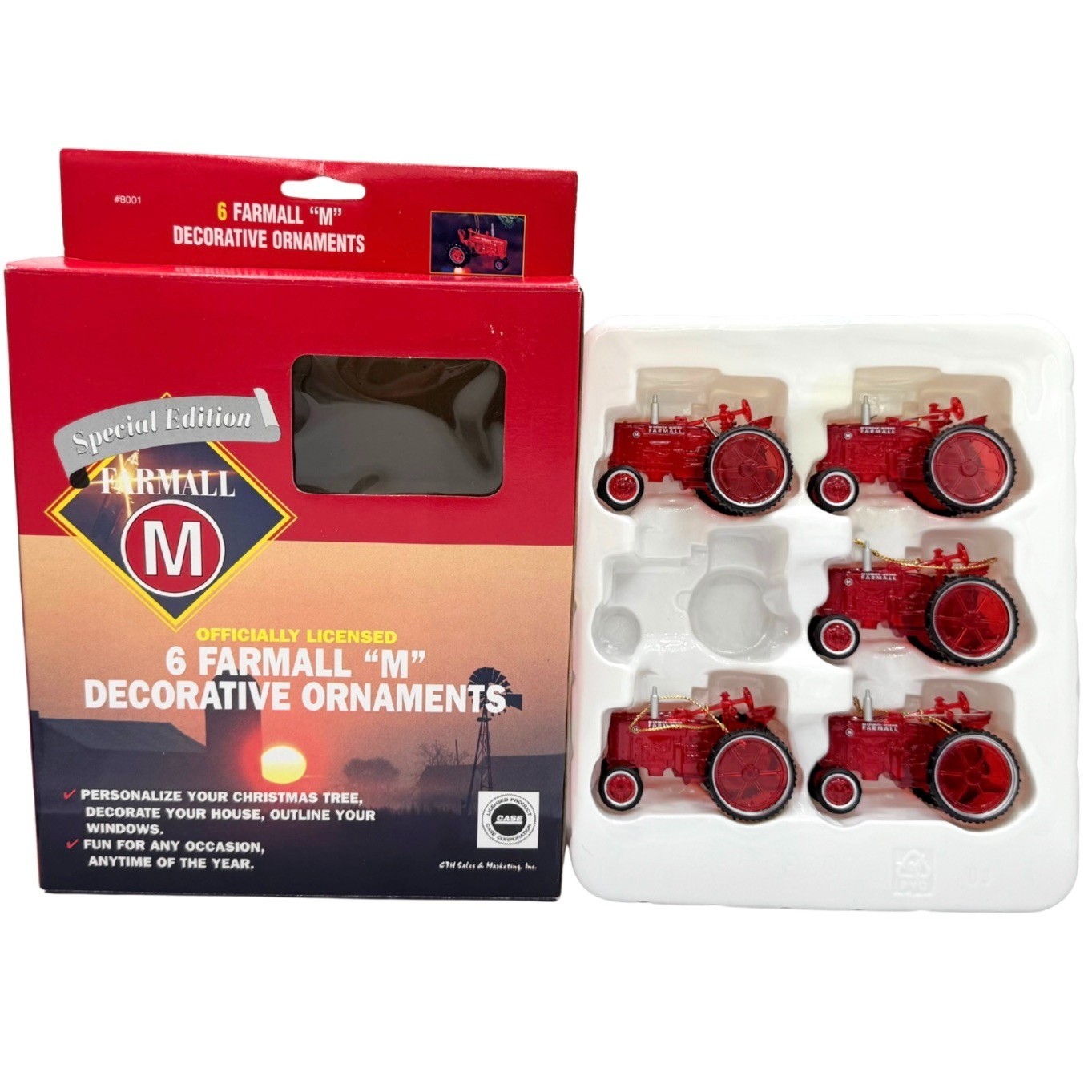 Official Case IH Farmall M Red Tractors Christmas Ornaments Five (5)pc Set #8001