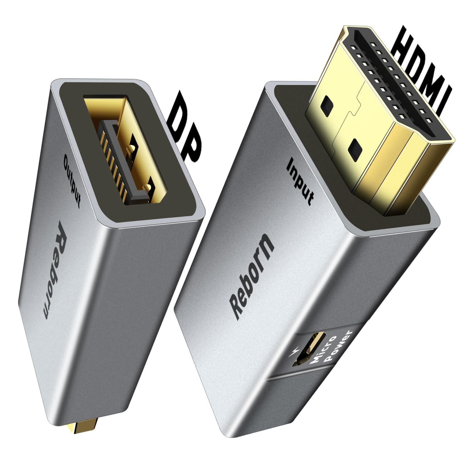 Reborn HDMI to DisplayPort Adapter | 4K@60Hz (Source) 2.0 Male Grey