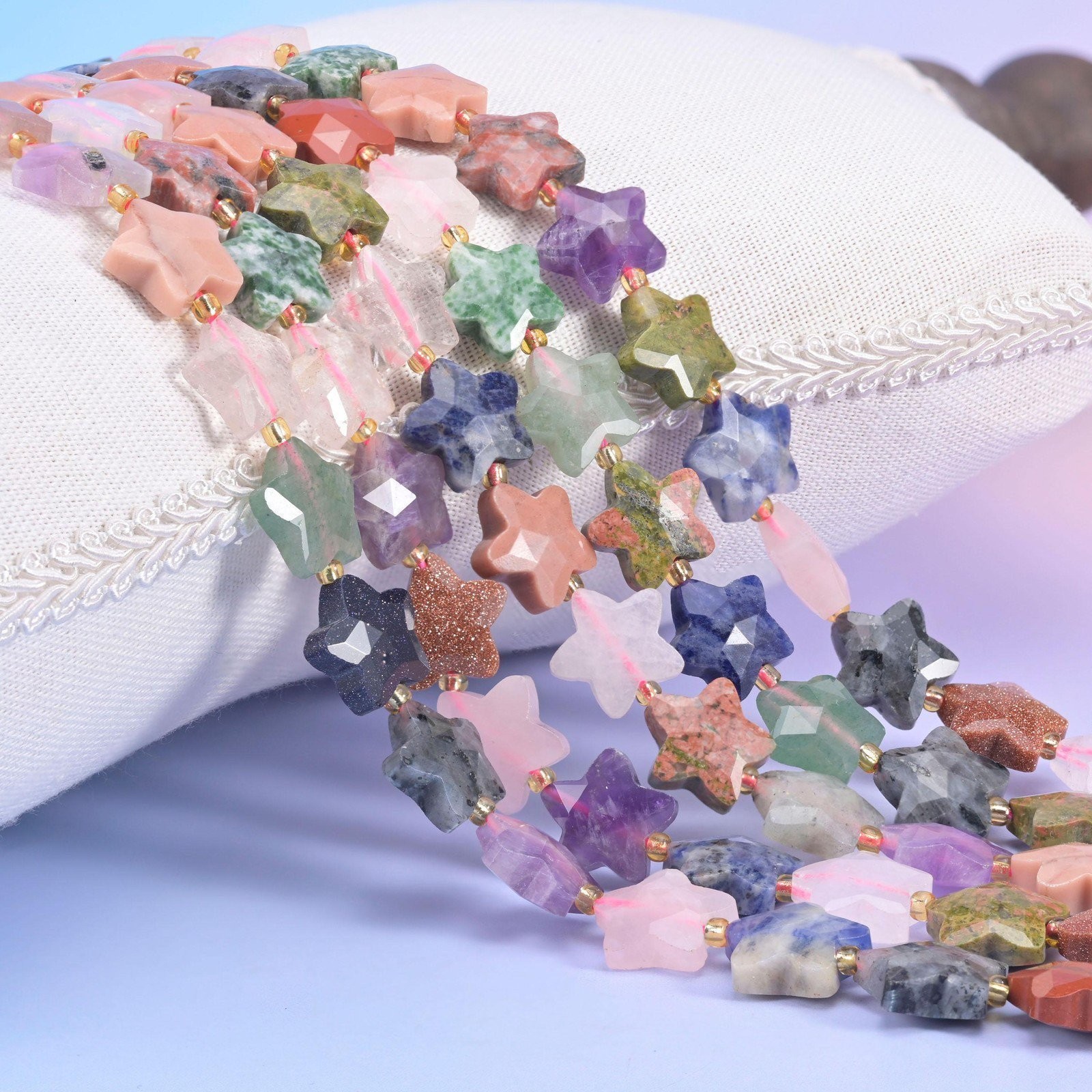 Colorful Assorted Gemstone Faceted Star Beads 14mm 15.5 Inch Strand