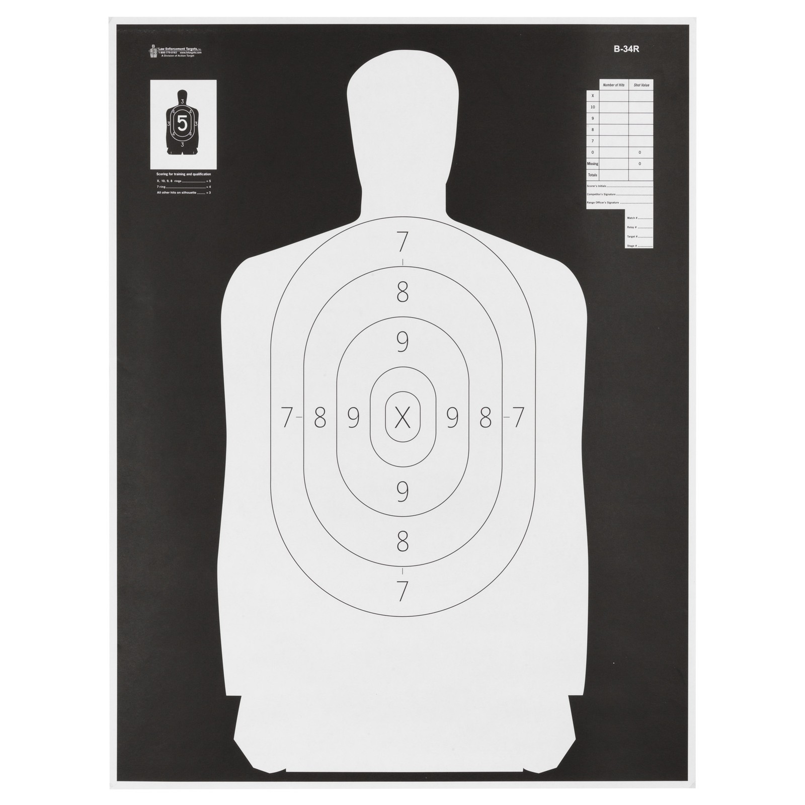 Action Target B-34 Reduced Silhouette Target 23x35 100 Pack Paper