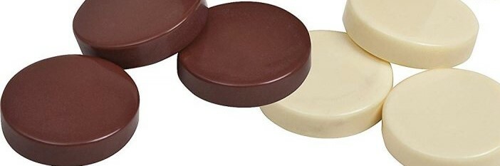 URIA STONE BACKGAMMON CHECKERS 7/8" DIAMETER COLORS IVORY & BROWN