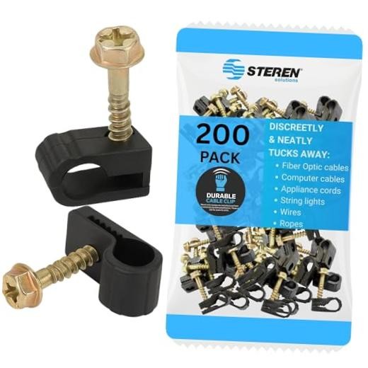 Coaxial Cable Clips - Cable Holder - Siding 200 Count - Single Cable Black