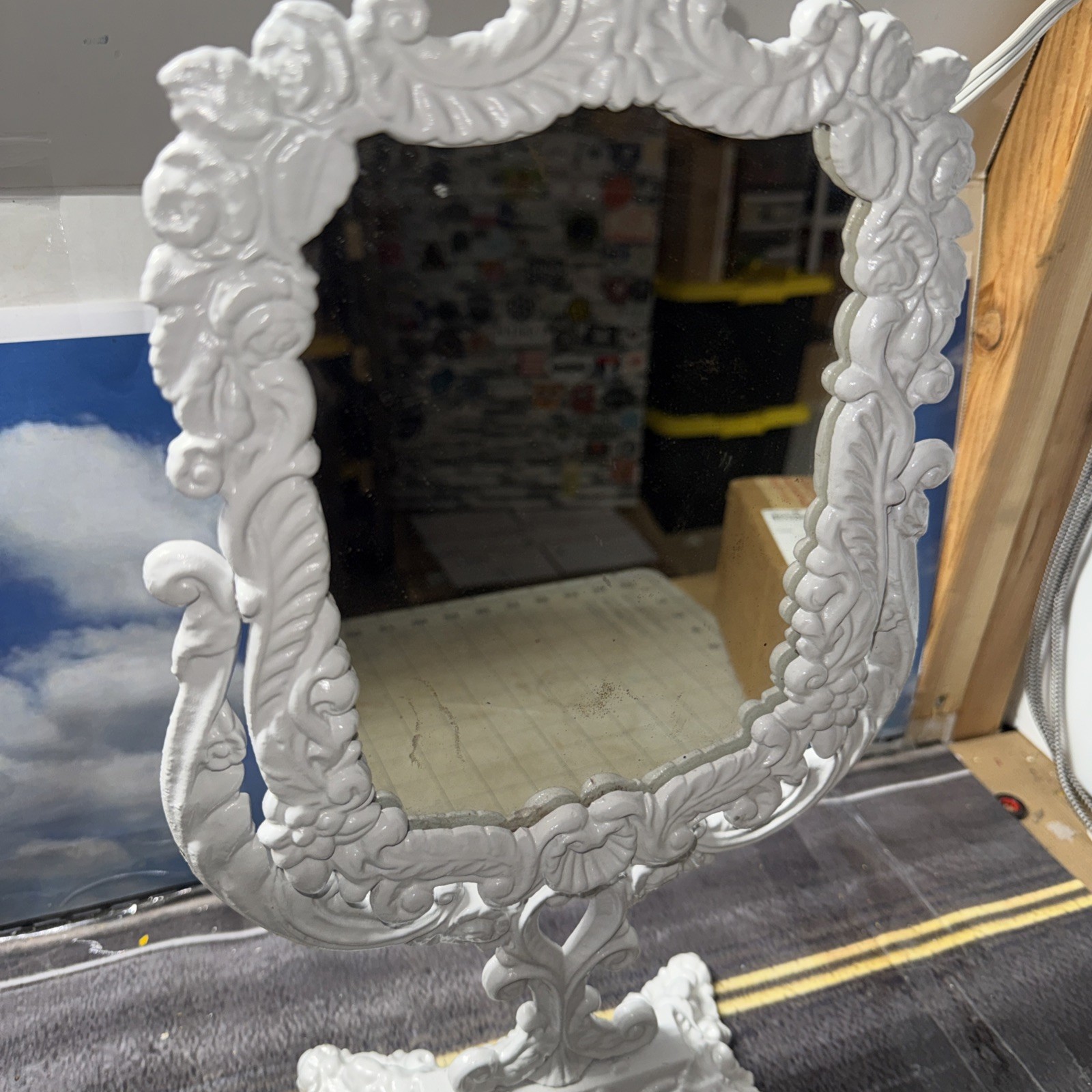 Antique Victorian Style Wrought Iron Dressing Vanity Swinging Mirror