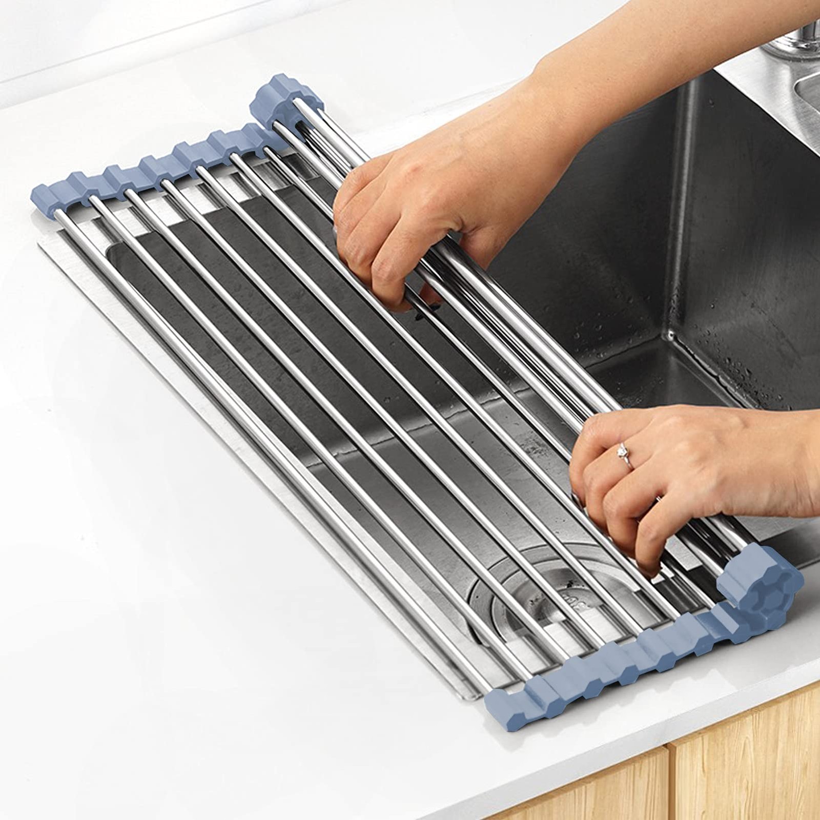 Over The Sink Dish Drying Rack, Roll Up Dish Drying Rack Kitchen 17.5''x11.8''