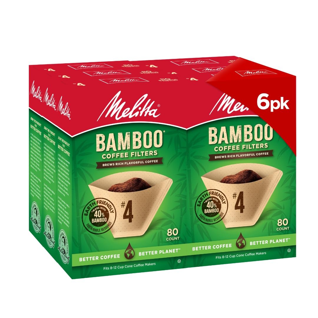 Melitta #4 Cone Coffee Filters Bamboo 80 Count 6-Pack (480 Filters) 8-12 Cup